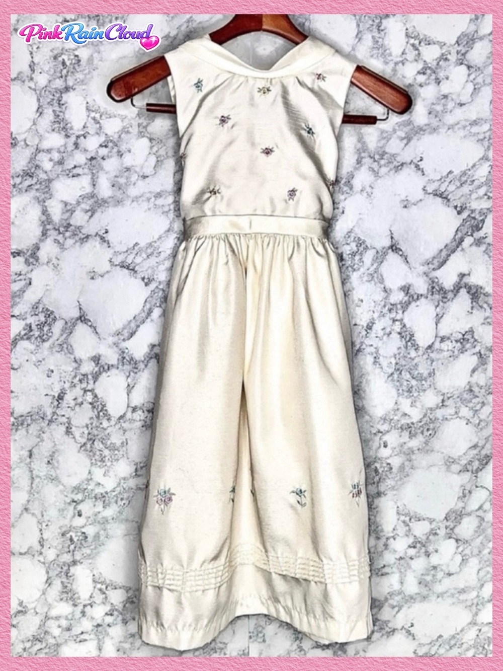 Perfectly Dressed 90s Girls 12 Ivory White Floral Embroidered Sleeveless Dress